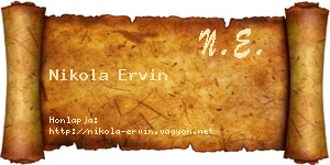 Nikola Ervin névjegykártya